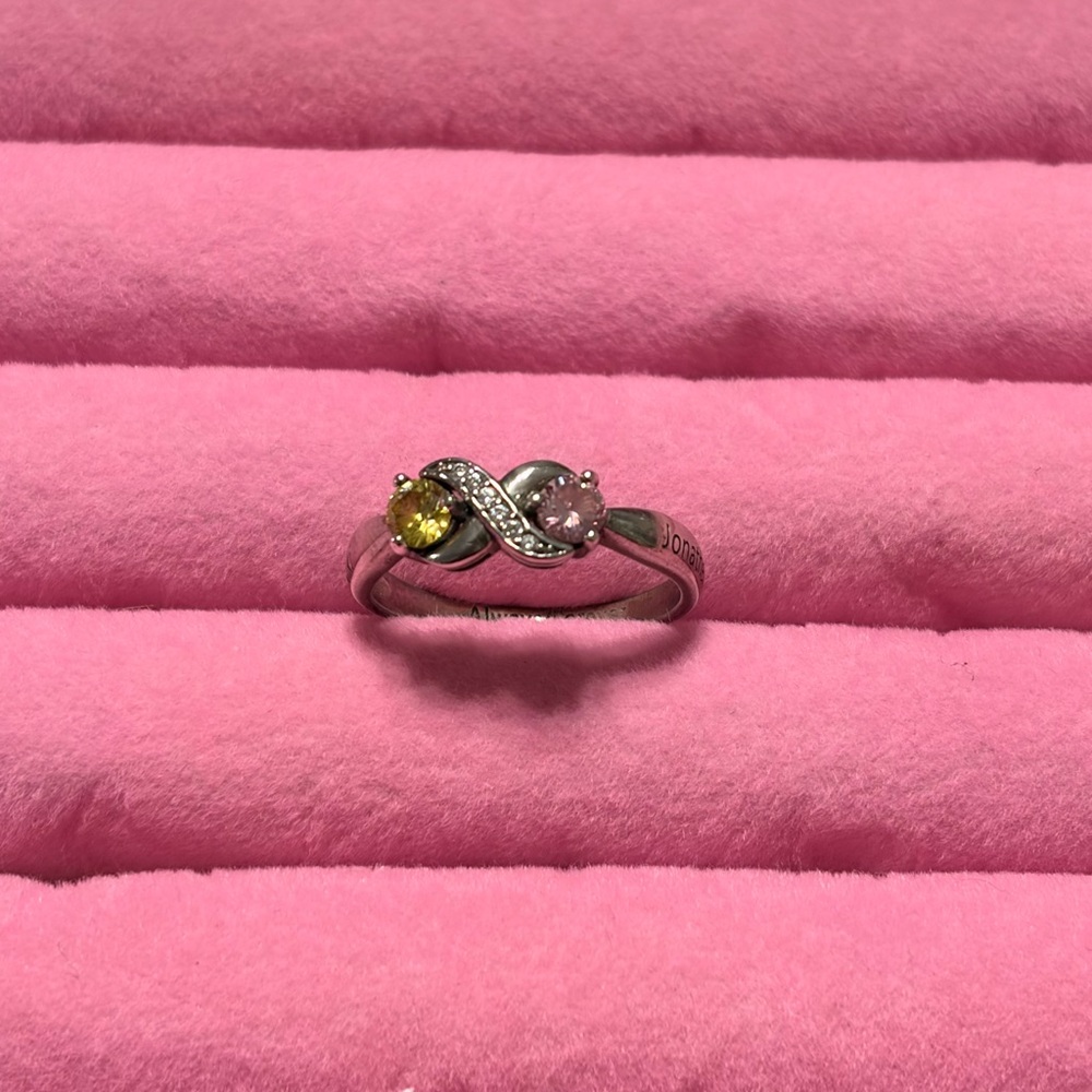 Sterling Silver Infinity Ring with Yellow and Pink cz size 8